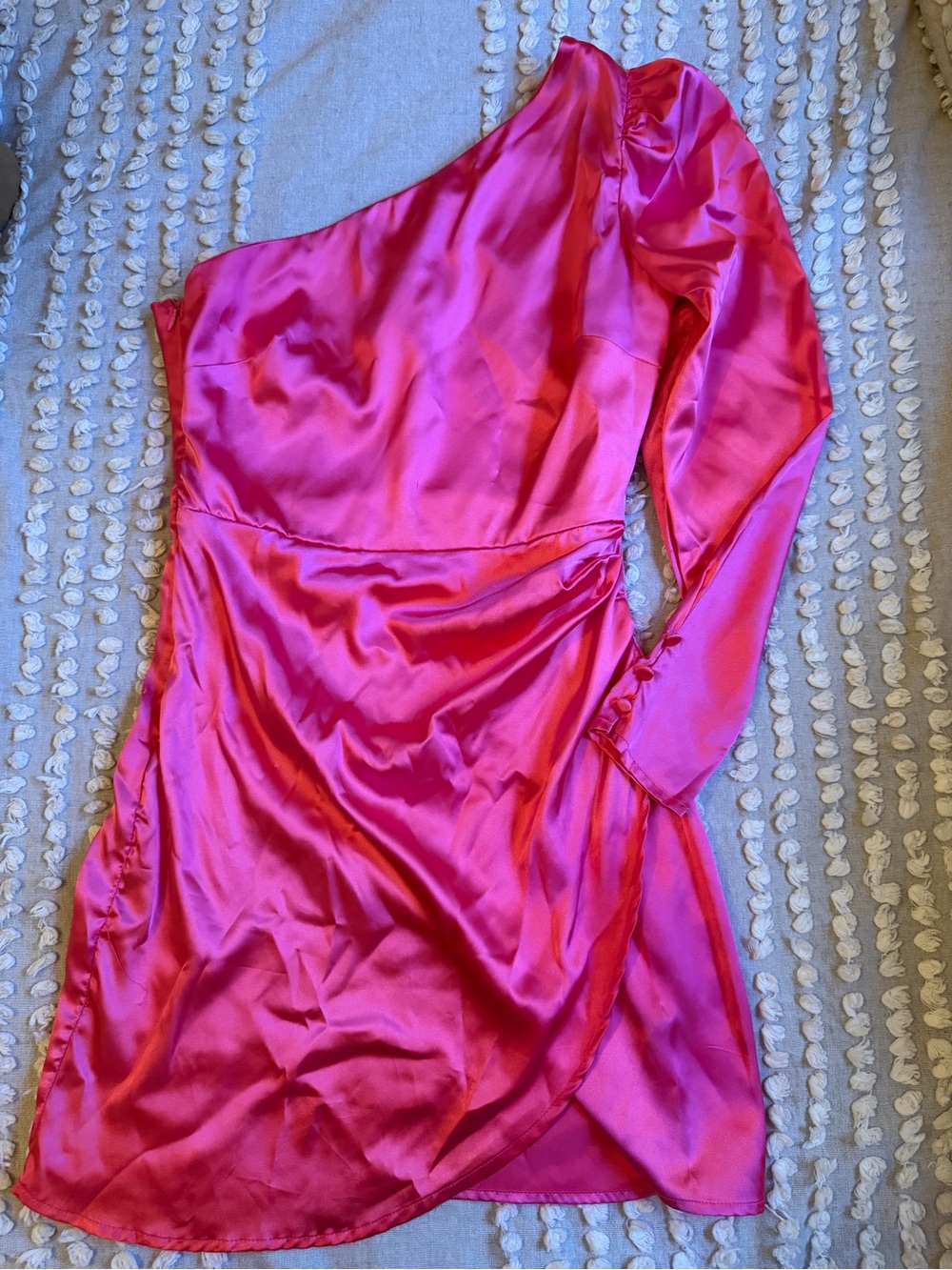One-Shoulder Fuchsia Satin Cocktail Dress